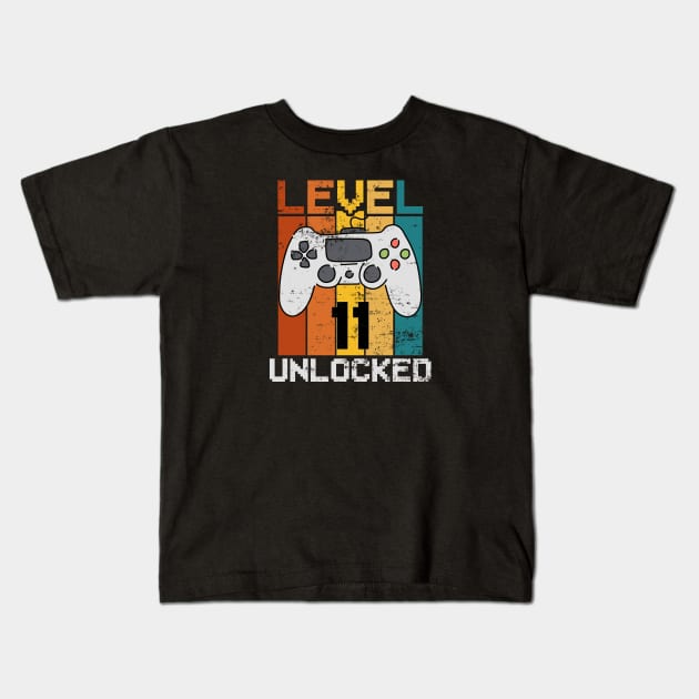 Level 11 Unlocked, Retro 11th Birthday Gamer Kids T-Shirt by ishimkp